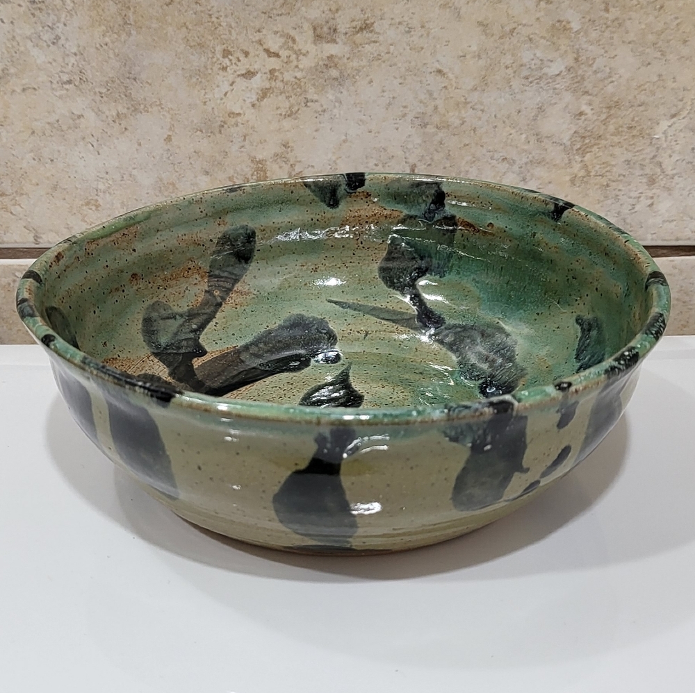 Studio Art Pottery Bowl Drip Glazed Signed Rustic Earth Tones
